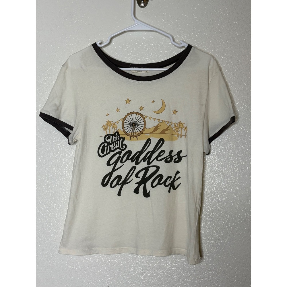 Spell &‎ The Gypsy Collective Goddess of Rock Ringer Tee Cream Brown Large
